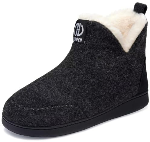 GURGER Hausstiefel Damen Plüsch Gefüttert Herren Hüttenschuhe Filz Warm Winter Hausschuhe Hohe Hüttenstiefel Filzpantoffeln Slipper Boot, Größe 38 39 Schwarz