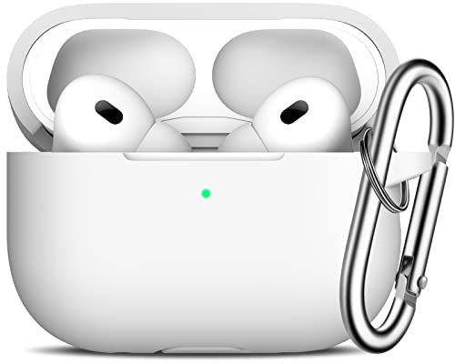 R-fun Kompatibel mit AirPods Pro 2/1 Generation Hülle Cover mit Schlüsselanhänger, Vollschützende Silikonhülle Kompatibel mit Apple AirPods Pro 2022/2019 Ladehülle,Weiß