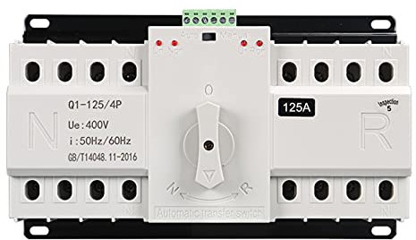 Oniissy Dual Power Automatischer Transferschalter AC 400V 4P 125A ATS Notstrom Umschalter Netzumschalter für Kommunaler Strom, USV, Wechselrichter, Solar (4P)