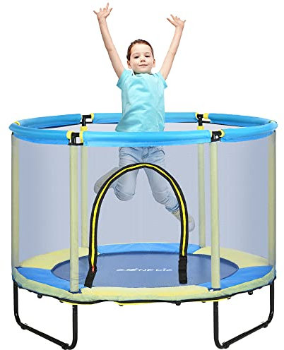 ZONEKIZ Kindertrampolin Ø140 cm mit Sicherheitsnetz Trampolin für Kinder 1-6 Jahre Indoor Outdoor Randabdeckung Belastung 50 kg Blau