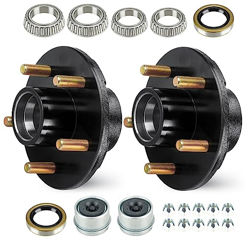 SEHNSUCHT Trailer Idler Hub Kit, 5 Lug, 4.5 Bolt Idler Hub for 3500lb Trailer, Boat Trailer Hubs 5 Lug,Suit 1-1/16“-1-3/8” Spindle, Trailer Wheel Hub Assembly (Set-2, Only Fit for Tapered Spindle)