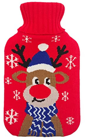 Fowybe Wärmflasche | Wärmflasche Gummi mit Bezug,Heiße Tasche mit süßem Rentier-Cartoon-Muster für heiße und kalte Kompressen, Kinder und Erwachsene