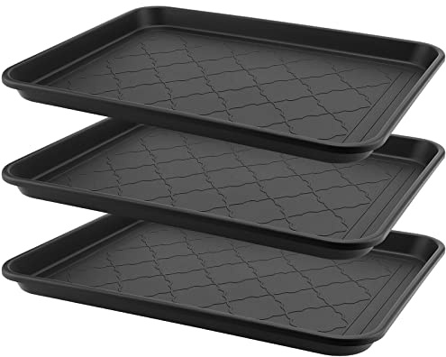 ZEONHEI Juego de 3 bandejas de Goteo para Zapatos, 42 x 32 cm, Protector de Suelo Grande, Zapatero de plástico con Borde Elevado, escurridor de Zapatos para Interior y Exterior, Color Negro