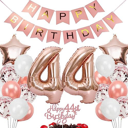 Feelairy Geburtstagsdeko 44 Jahre Frauen, Rosegold Luftballon 44. Geburtstag Deko Frau, Tortendeko Happy 44th Birthday Deko 44 Jahre Frauen, Ballon 44. Geburtstag Frau Party Dekoration Set