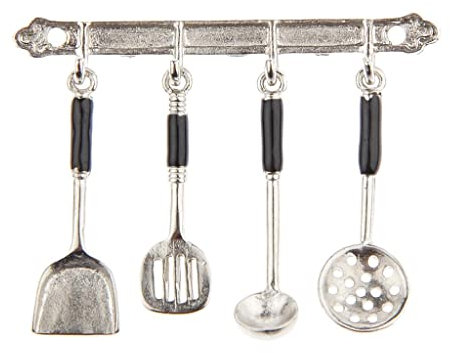 Juego de accesorios de cocina de metal en miniatura para casa de muñecas 1:12 – 5 piezas de cuchara plateada y espátula micro decoración de paisaje