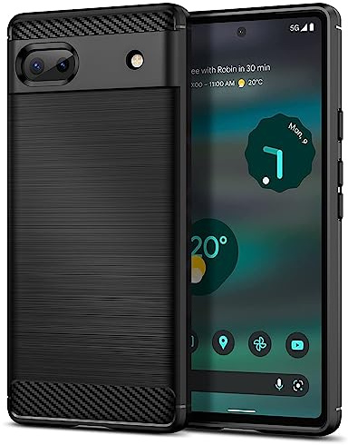 Qiinogow Ultradünne Handyhülle für Google Pixel 6A, Schwarz | Kohlefaser Textur Handyhülle mit Stoßfest Kratzfest, Gebürstete Oberfläche, aus TPU