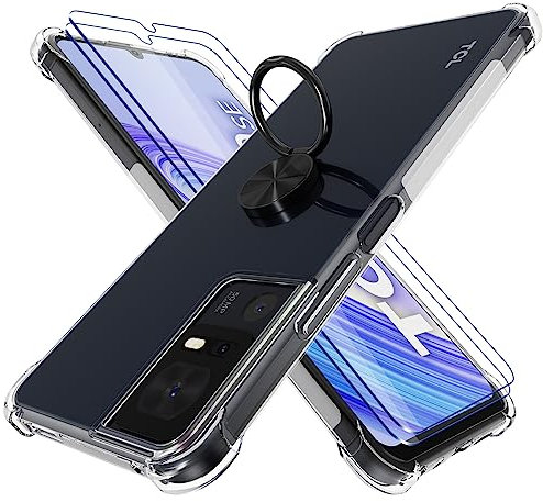 STARRYNOVA Coque Compatible avec TCL 40 SE, Anneau Béquille Crystal Clear Silicone Etui, Anti-Chute aux Quatre Coins Transparent Protection Housse TPU Rotatif à 360 Bague Cover - Anneau Noir