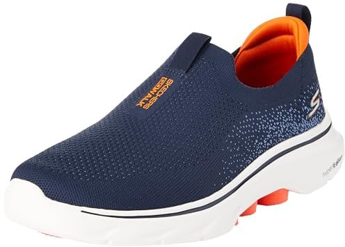 Skechers Go Walk 7 Stretch Fit Slip-on, Sneaker Uomo, Navy And Orange Textile, 43 EU