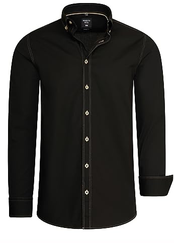 Rusty Neal Herren-Hemd Premium Slim Fit Langarm Stretch-Hemd mit Kontrast-Naht Freizeithemd 024