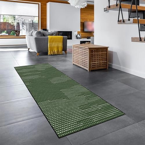 YANHONG Handwebteppich Läufer Teppich 90 x 420 cm Polyester Waschbar und Dauerhaft, Modern Küchen Teppich mit Anti-Rutsch Unterseite für Drinnen und Draußen, Grün