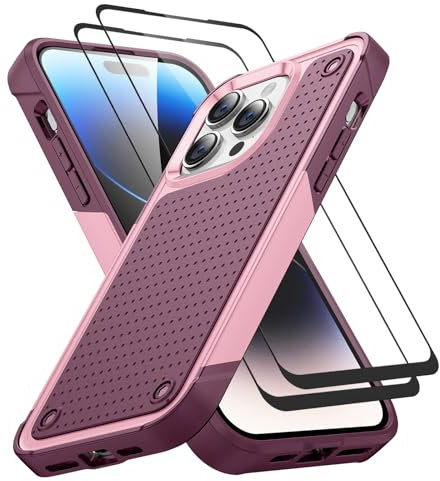 Jeylly Case for iPhone 15 Pro Max Phone Case, Shockproof Heavy Duty Dual Layer Hard PC Back + Soft TPU Bumper Anti Scratch Protective Cover for iPhone 15 Pro Max 6.7, Red Pink