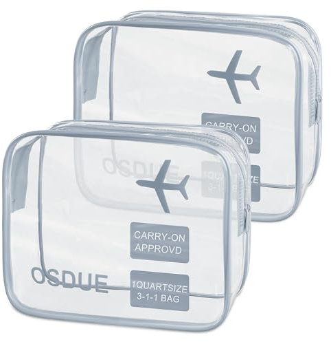 OSDUE 2 Stück Kulturbeutel Transparent, Flugzeug PVC Kosmetiktasche Wasserdicht, Handgepäck-Reisezubehör, Kulturtaschen für Männer, Frauen, Kinder, Familie (Grau)