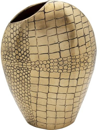 Kare Design Vase Serpente, Gold, Hohe schmale Blumenvase mit Muster, Deko Vase, Tischvase, Wohnaccessoire, Stahl, 21cm (H)
