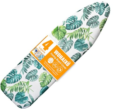 WOHAIXO Ironing Board Cover and Pad 15 x 54, 4 Layers Extra Thick Iron Board Cover, Standard Size Ironing Board Cover Scorch Resistant Elastic Edge and Loop Fastener Strap