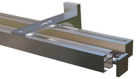 Gardineum - 2.40 m (2 x 1.20 m + Verbinder) - eckige 20 x 20 Innenlaufschiene mit Wandträger, 2-läufig, edelstahl-optik