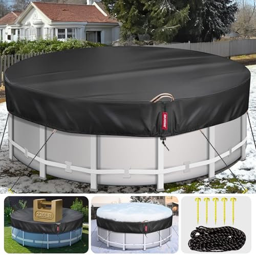 QH.HOME 10 Ft Round Winter Pool Covers for Above Ground Pools - [634N Strong Tear Resistant & 500D Upgrade Extra Dense Fabric] Solar Swimming Pool Cover with Fade Resistant, Windproof - Black