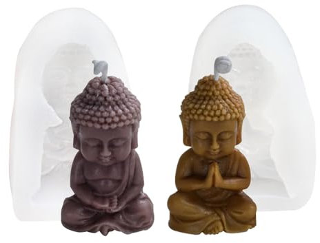 Aweisile Moldes de Silicona para Velas 2 Piezas DIY Estatua de Buda Molde de Silicona Molde de Silicona para Velas de Buda Molde de Silicona 3D de Buda Moldes para Velas DIY para Decoración Del Hogar