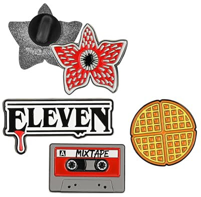 Cinereplicas Stranger Things - Set de 4 Pins Stranger Things Saison 1-3cm - Licence Officielle