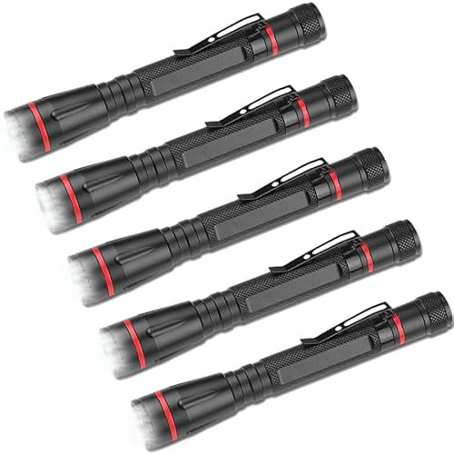 MVIOCS Paquete de 5 linternas LED con bolígrafo, mini linterna de bolsillo impermeable súper brillante con clip, linternas pequeñas para camping, inspección, trabajo, emergencia, uso diario