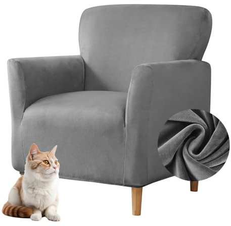 Highdi Stretch Sesselbezug Samt Sesselhusse Sesselschoner rutschfest mit Armlehnen, Sofa Überzug 1 Sitzer Sesselüberwurf für Relax-Sessel, Cocktailsessel, Clubsessel, Universal (Dunkelgrau)