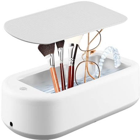 QWORK® Dispositivo de limpieza ultrasónico 600ML de alta frecuencia 45000Hz 15W para joyas, gafas, correas de relojes, dentaduras postizas - opciones de temporizador 5 min/10 min