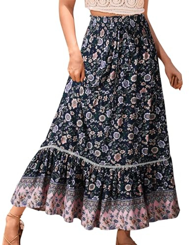 Genfien Faldas Largo para Mujer 2 en 1 Falda Bohemia Maxi Talla única | Cintura Elástica,Alta,Línea A,Verano,Vacaciones,Playa,Casual