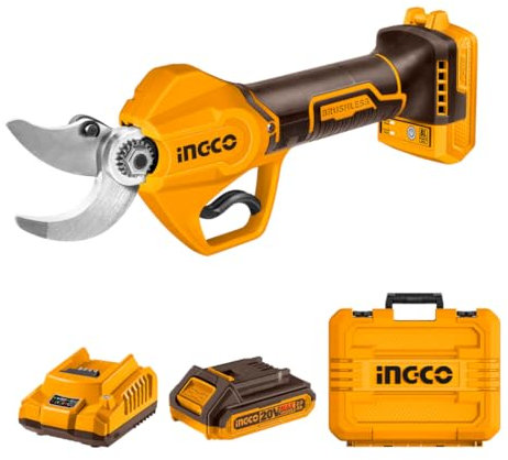 Ingco 20V Cordless Pruning Shear Electric Branch Cutter Garden Secateurs with 1Pcs 2.0Ah Battery Cutting Diameter 20/30mm CSSLI203083