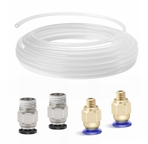 PTFE Schlauch, 2 Meter Professionell 3D Drucker 4mm PTFE Teflon Tube 2 Meter Teflonschlauch Zubehör für 3D-Drucker Extruder für 1,75 mm 3D Drucker Filament (2 Meter PTFE + PC4-M6 + PC4-M10)