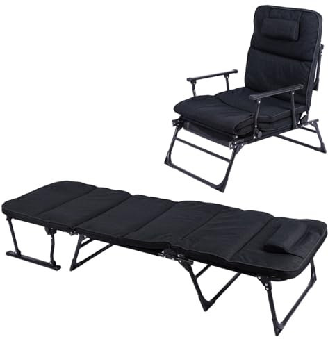 LEX 2in1 Gartenliege in schwarz, Ruheliege, Liegebett mit Polster und Kopfkissen, Klappliege