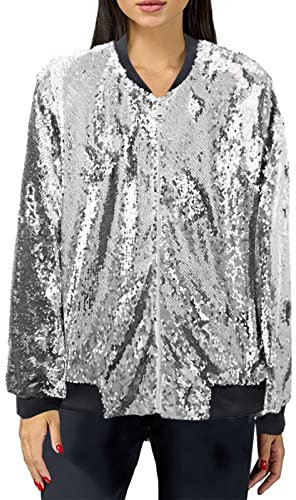 Frauen Plus Größe Lose Pailletten Baseball Jacke Lässige Langarm Glitzer Party Glänzend Mantel Rave Oberbekleidung Schuhe Damen Herbst Mantel Damen Lange