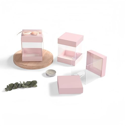 20 Pezzi Scatole Regalo Trasparenti Quadrato Con Coperchio Nastro Rosa, per la candela, bomboniera, regalino, dolce