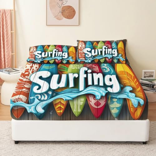 Spannbettlaken 160 x 200 cm Buntes Surfbrett Drucken Spannbetttuch Microfaser für bis 25-30 cm Matraze Farbe