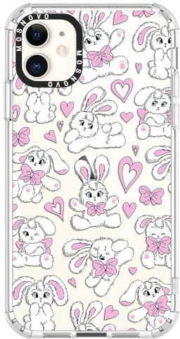 MOSNOVO Case for iPhone 11, [Buffertech 6.6ft Military-Grade Drop Protection] [Anti Peel Off Tech] Clear TPU Bumper Phone Case Cover Design - Bunnies
