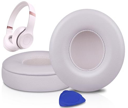 SOULWIT Earpads Cushions Replacement for Beats Solo 4 Wireless On-Ear Headphones, Solo4 Ear Pads with Soft Protein Leather, High-Density Noise Isolation Foam, Added Thickness - Cloud Pink