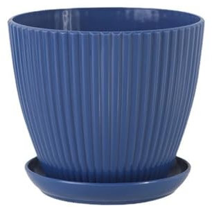 HUIJIQX Pot de fleurs rond en plastique avec plateau vert aneth double couche pour la maison, le bureau, la décoration (bleu, XXL)