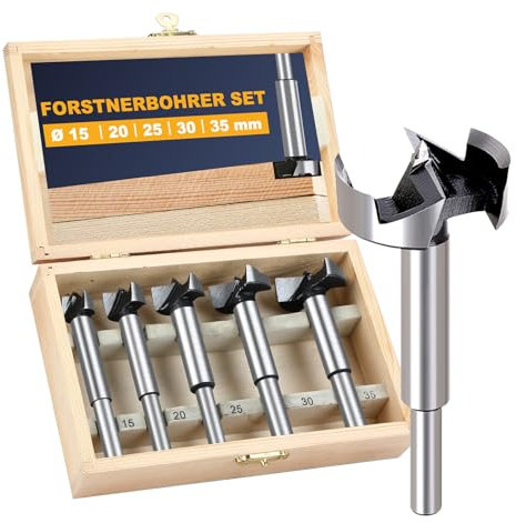 Lot de 5 forets Forstner Forstner en acier tungstène avec pointe de centrage, coffret de rangement, pour bois et bois dur, avec Ø 15/20/25/30/35 mm, longueur 88 mm