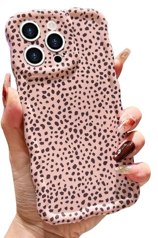 LAPOPNUT For iPhone 15 Pro Max Case,Animal Print Curly Wave Frame Soft TPU Case for Women Girls,Shockproof Protection Cool Leopard Pattern Phone Cover for Apple iPhone 15 Pro Max 6.7,Beige