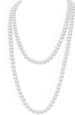 LIURFLNC Perlenkette Damen, Perlenkette, 1920s Gatsby Perlenkette Damen Lang Kostüm Accessoires, 150 cm Elegante Modische Künstliche Halsketten Perlenkette Lang für Damen Herren (Weiß)