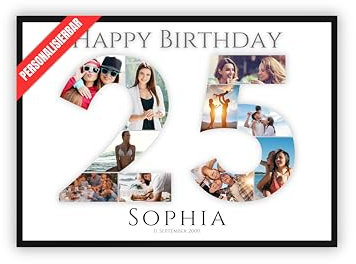dockyardos® Foto Collage zum 25. Geburtstag | Kreativ verschenken für Mädchen und Junge | Beste Freundin | Bester Freund | Geschenkidee | Geschenk für Frau und Mann
