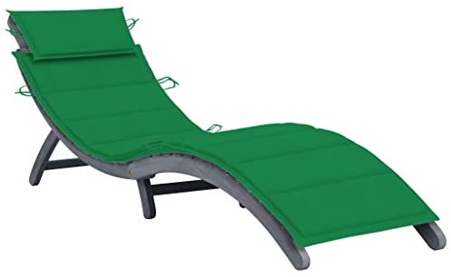 Myheimly Akazienholz Massiv Sonnenliege mit Auflage Klappbar Gartenliege Relaxliege Holzliege Liegestuhl Saunaliege Gartenmöbel Liege Strandliege Grün