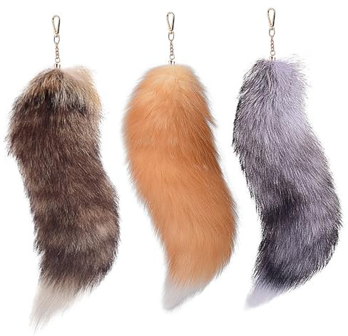 Pastoralist 3 PCs riesiger Flauschiger echter Fuchsschwanz, 15,8 -Zoll -Fellschlüsselkette für Frauen Wolf Schwanz Schlüsselbund Geschenk für Party