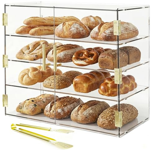 Cityjoy 4-stöckige Bäckerei-Vitrine mit elastischer Autotür, 49,5 x 50 x 26,2 cm, Acryl, transparent, für Gebäck, Arbeitsplatte, Vitrine, Lebensmittelbox für Brot, Dessert, Kekse, Backen