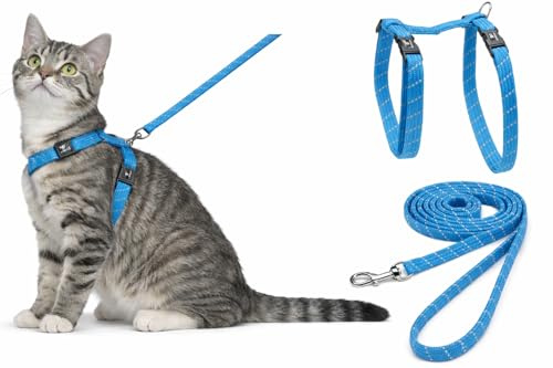 katzengeschirr - Elza blau - 22-32cm - 27-46cm - Leine 110cm - Nylon verstellbar - reflektierend - mit karabiner