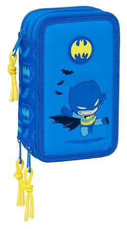safta Batman Schulmäppchen mit 37 Utensilien, Federmäppchen für Kinder, ideal für Kinder von 5 bis 14 Jahren, bequem und vielseitig, Qualität und Widerstandsfähigkeit, 12,5 x 5,5 x 19,5 cm, blau, M