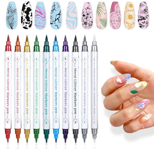 10 Farben 3D Nagellack Stift Set Doppelseitiger Nagelstift Nagelkunst Stifte Nagellackstifte Nagelkunst Marker Nagelkunststift Art Nail Pen Acrylfarbe Nagelspitze Graffiti Dotting