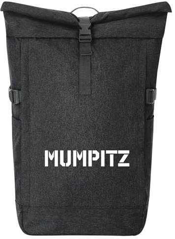 Huuraa Kurierrucksack Mumpitz Schriftzug 30-44 Liter Black Melange Fairtrade Rolltop Rucksack Geschenkidee