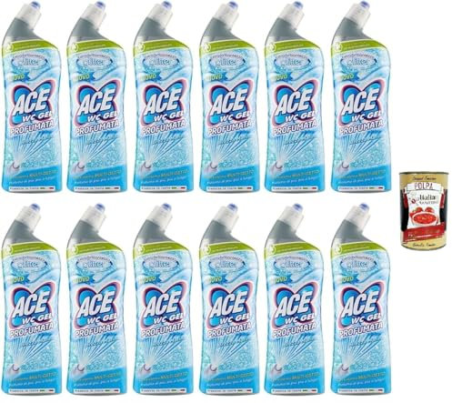 ACE Glitter Wc Gel Profumato Brezza Marina Nettoyant pour toilettes parfumé, effet extra brillant grâce aux paillettes, 12 x 700 ml + Italian Gourmet Polpa 400 g