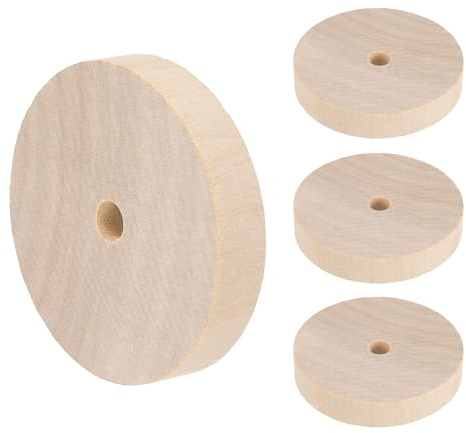 sourcing map Ruedas de madera de losa de 5 cm de diámetro, 3/20.3 cm de grosor, agujero de 1/10.2 cm, rueda plana de madera sin terminar para mini base de árbol de Navidad, modelo de coches, camiones