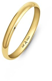 Amberta Solid Italian 14K Gold Wedding Bands for Women Men | Real 14K Gold Wedding Rings His and Hers | Polished Premium Yellow White Rings for Him and Her