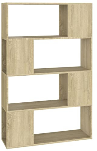 Makastle Bücherregal Raumteiler mit 8 offene Fächer, Vitrine, Schließfächer für Wohnzimmer, Schlafzimmer, Leicht zu reinigen, Sonoma-Eiche 80x24x124,5cm Holzwerkstoff